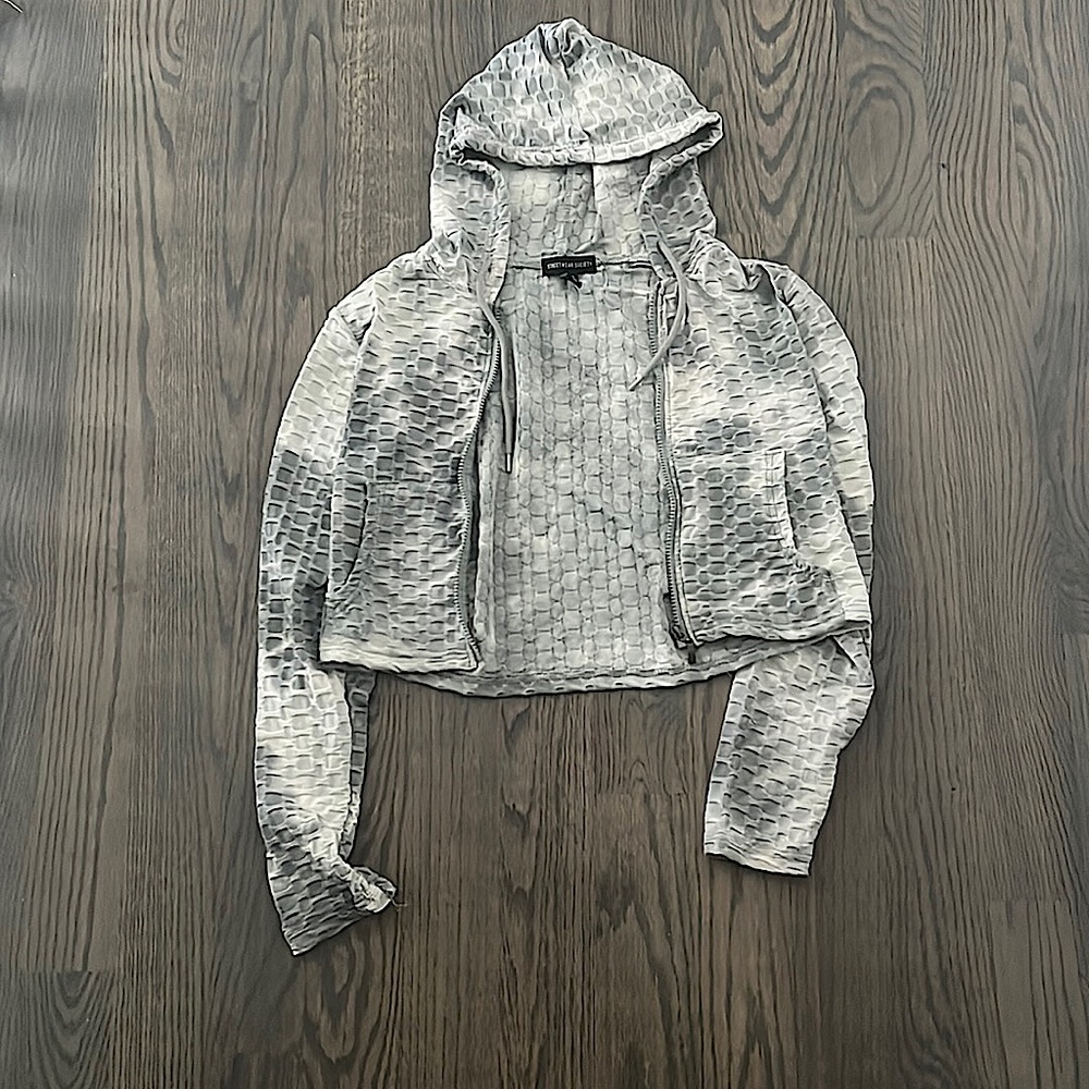 Cropped Scrunch Zip-Up Hoodie - Size Medium